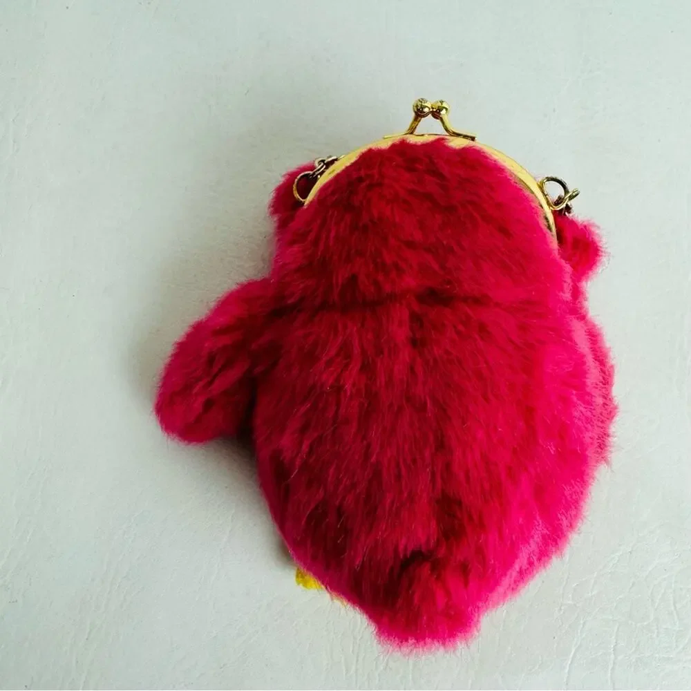 Gymboree Childs Girls Homecoming Pink Furry Plush Owl Coin Purse Bag‎